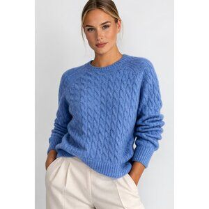 Grant Thomas 100% Cashmere Cable Knit Sweater Blue Women’s Size L Soft Luxury